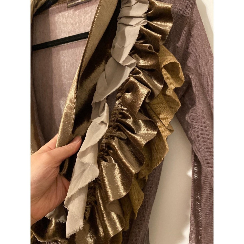 Y2K Anthro Velvet Ruffle Brown Duster Cardigan Medium Boho Luxury Fairy Grunge - Picture 6 of 9